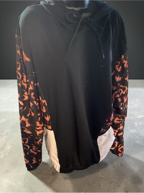 SHEIN Black Zip-Up Jacket with Orange Leopard Print Sleeves